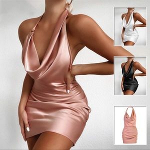 Satin party dress v neck backless mini dress